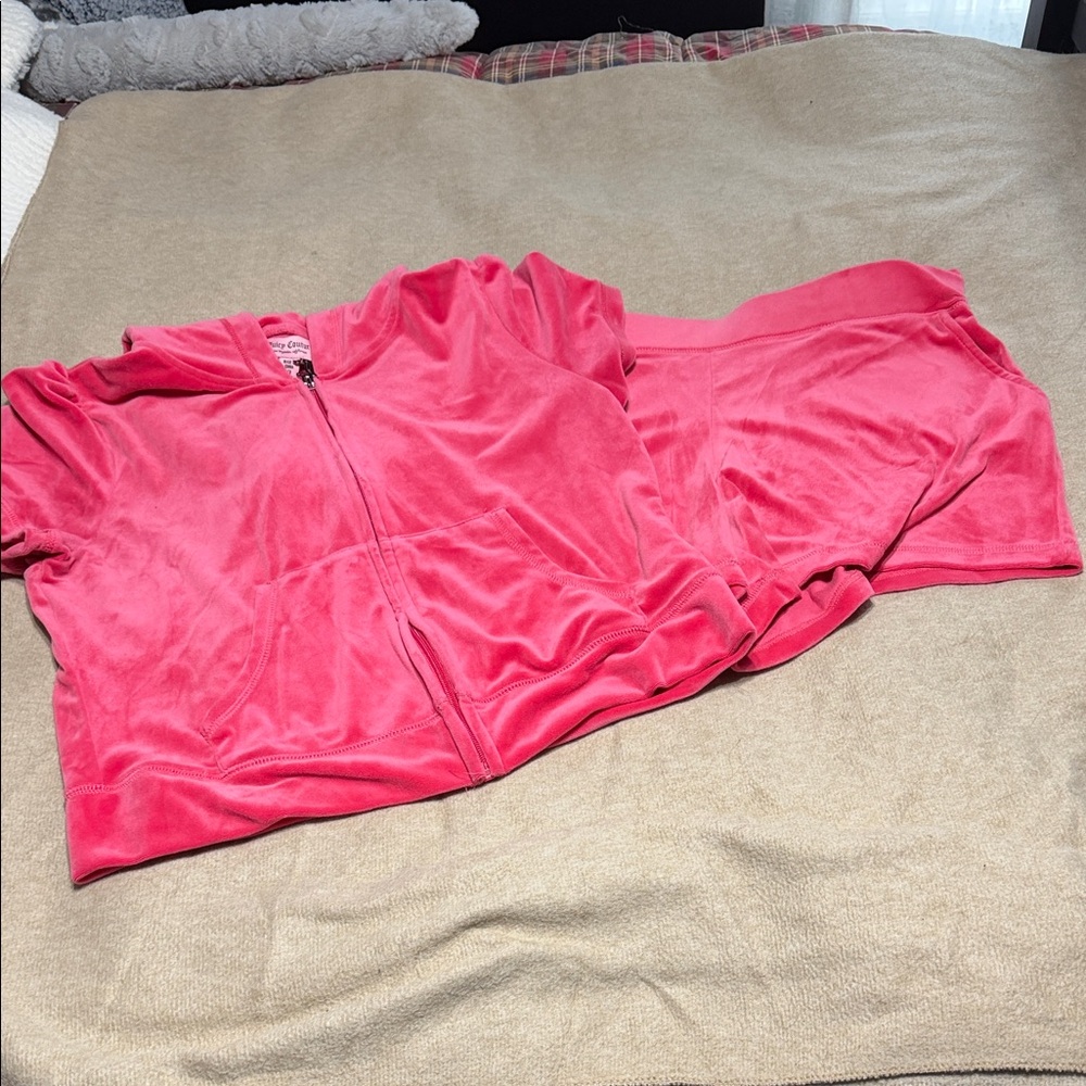 Juicy Couture Hot Pink Velour Hoodie and shorts set